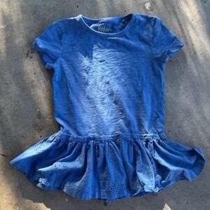 Boden Girls Blue Dress‎ Eyelet Ruffle Hem Short Sleeve Top 9-10Y